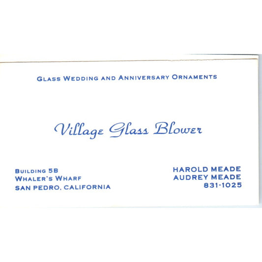 Harold & Audrey Mead Village Glass Blower San Pedro CA Vtg Business Card SD8-B4