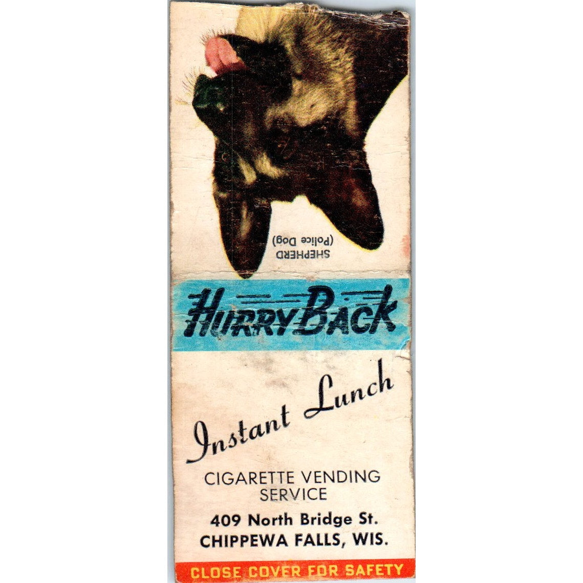 Cigarette Vending Service Chippewa Falls WI Vintage Matchbook Cover SD4-Y15