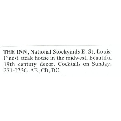 The Inn National Stockyards East St. Louis 1971 Magazine Ad AD8-O1