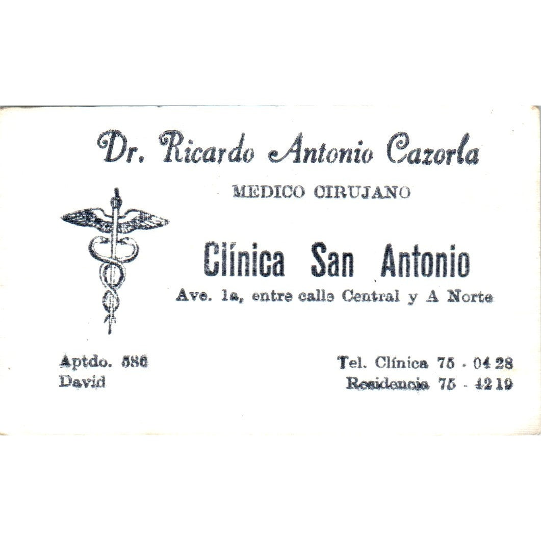 Dr Ricardo Antonio Cazorla Clinica San Antonio Vintage Business Card SD8-B17