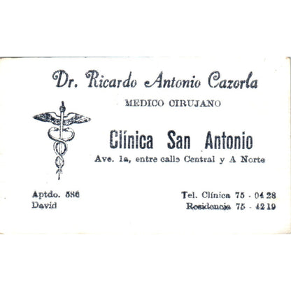 Dr Ricardo Antonio Cazorla Clinica San Antonio Vintage Business Card SD8-B17
