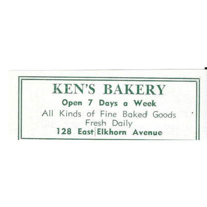 Ken's Bakery 128 East Elkhorn 1957 Estes Park CO Ad AG4-S11