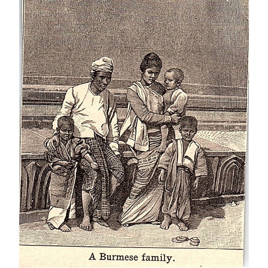 A Burmese Family 2.5x3" 1901 Engraving AF6-M9