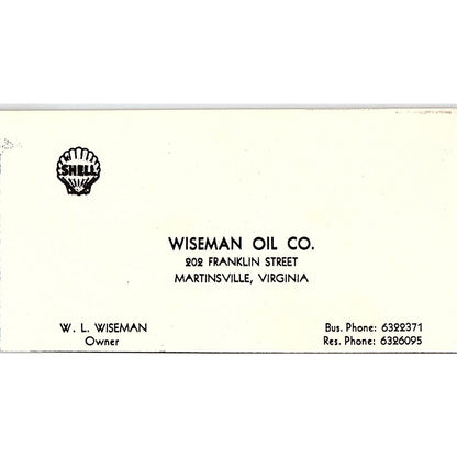 Wiseman Oil Co Shell Oil W.L. Wiseman Martinsville VA 1960s Ad AG2-M4