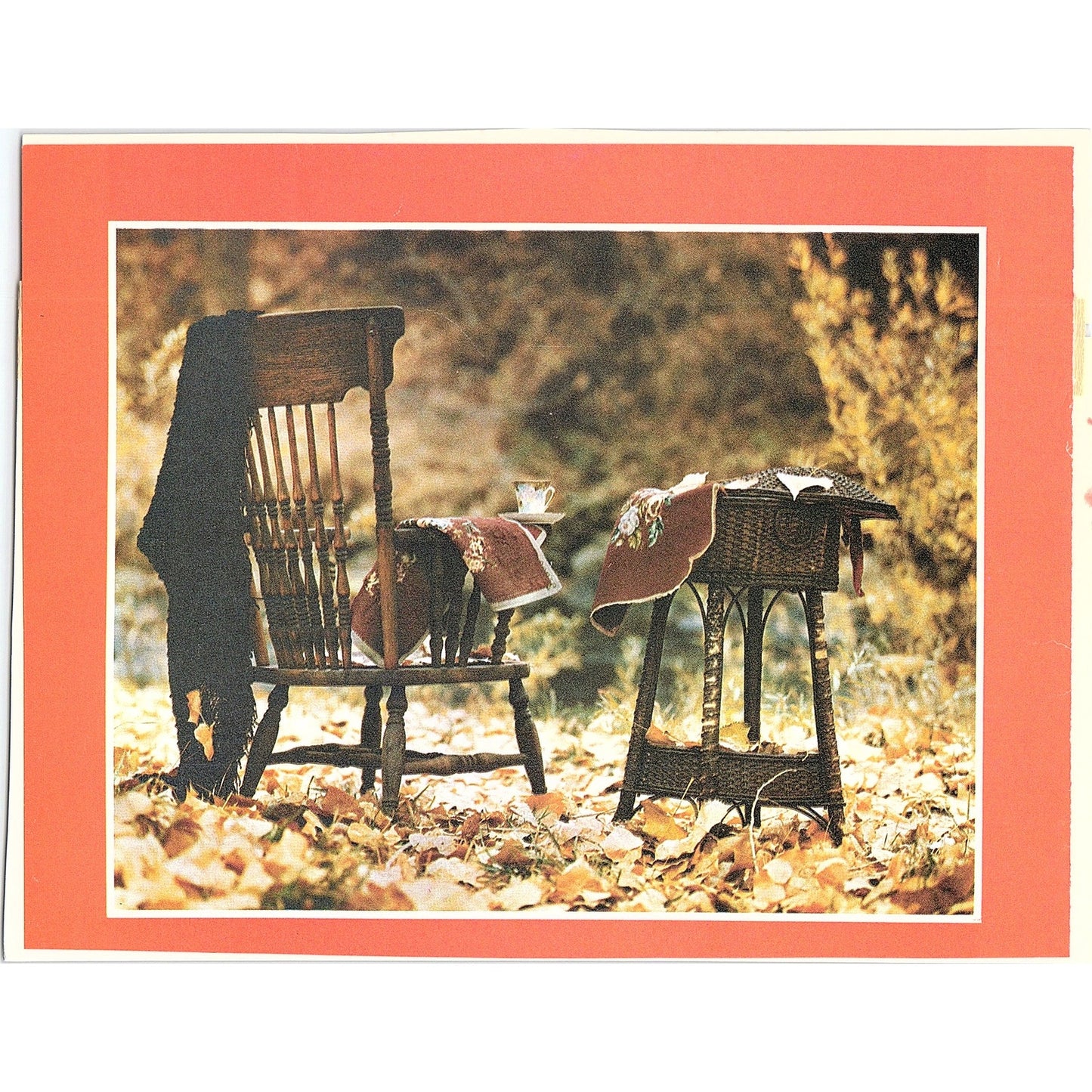 Retro Kitsch c1970 Autumn Fall Scene Chair Tea Vintage Art Print 6x8 V12