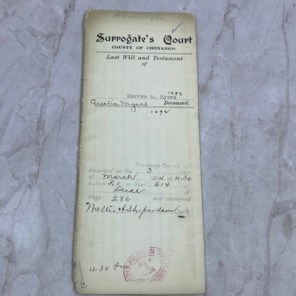 1904 New Berlin Chenango County Court Will and Testament Warren H. Myers TJ5-E2