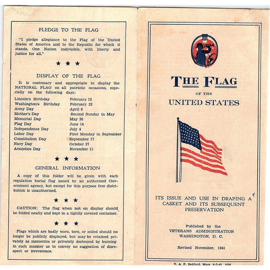 1943 WWII The Flag of the US Issue and Use in Casket Draping Brochure AF3-10