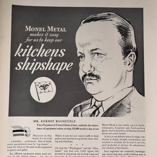 Monel Metal Kermit Roosevelt United States Lines NY 1935 Ad V1-4