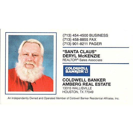 Santa Claus Deryl McKenzie Realtor Coldwell Banker Houston Business Card SD9-B7