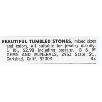 B&M Gems and Minerals Tumbled Stones Carlsbad CA 1964 Magazine Ad AB6-LJS7