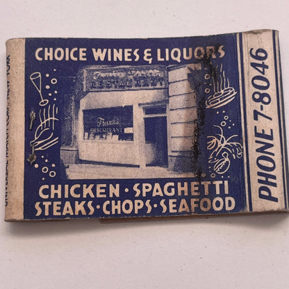 Frank's Restaurant F. Lenti Hartford CT Vintage Matchbook Cover TB8-MB2-9