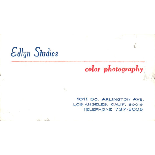 Edlyn Studios Color Photography Los Angeles CA Vintage Business Card SD8-B17