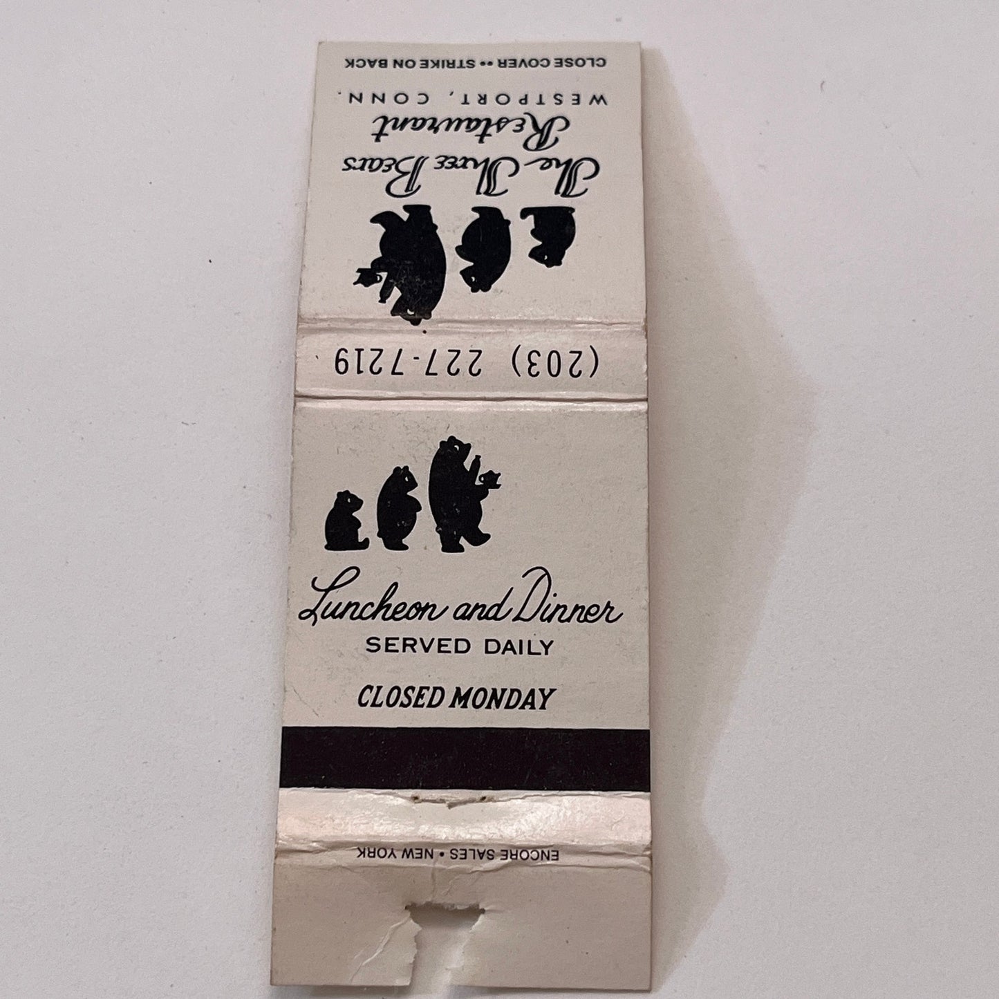 The Three Bears Restaurant Westport CT Vintage Matchbook Cover TB6-MB1-10