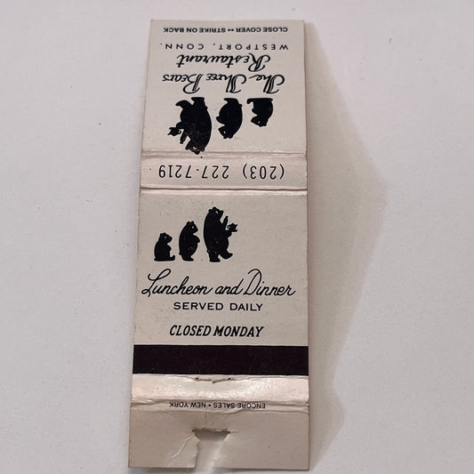 The Three Bears Restaurant Westport CT Vintage Matchbook Cover TB6-MB1-10
