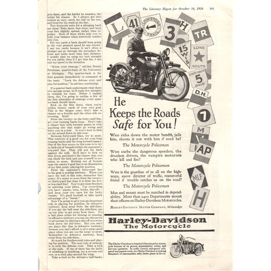 Harley Davidson Motorcycles 1926 Vintage Magazine Ad D10