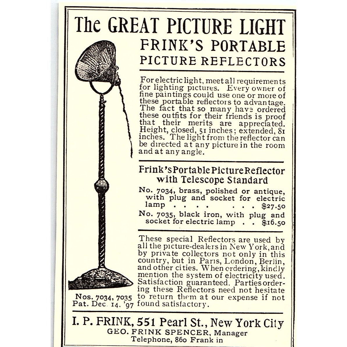 I.P. Frink Portable Picture Reflectors Geo. Frink Spencer NY - 1906 Ad AF5-3