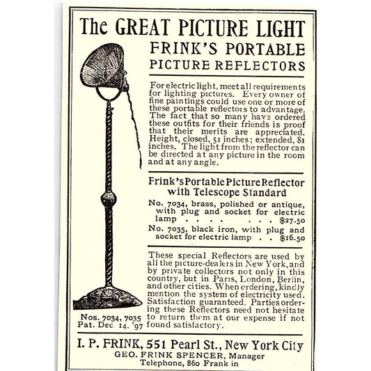 I.P. Frink Portable Picture Reflectors Geo. Frink Spencer NY - 1906 Ad AF5-3