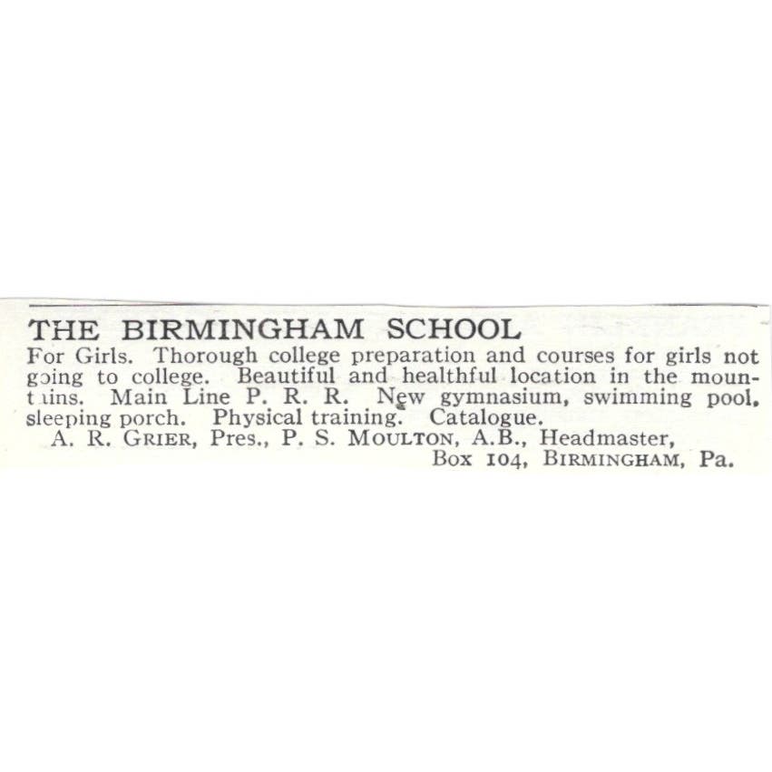 The Birmingham School A.R. Grier PA c1918 Original Advertisement AE5-SA11