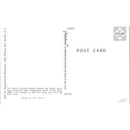 Smith Bridge Baker River Plymouth NH Covered Bridge Postcard PC4