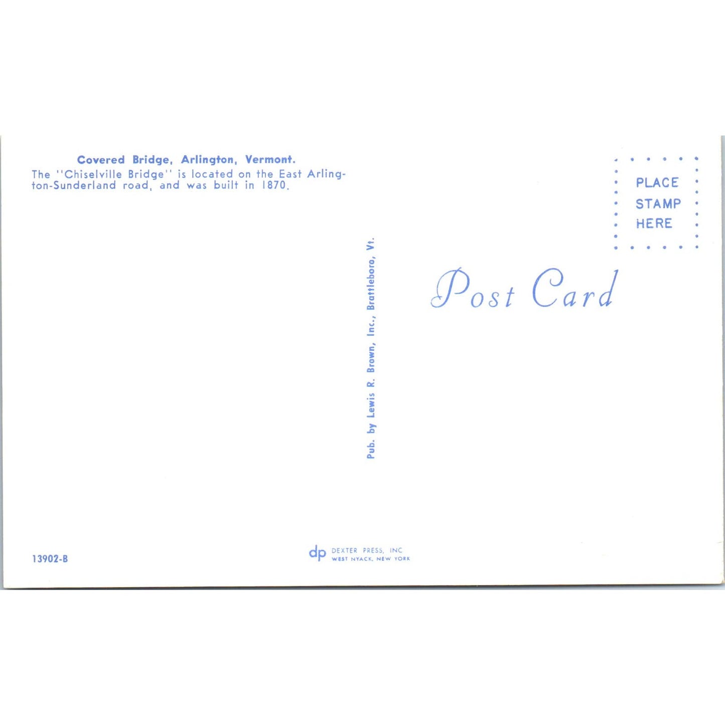 Chiselville Covered Bridge in Arlington VT Vintage Covered Bridge Postcard PD6