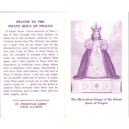 Miraculous Image of the Infant Jesus of Prague Vintage Prayer Leaflet TH2-PC2