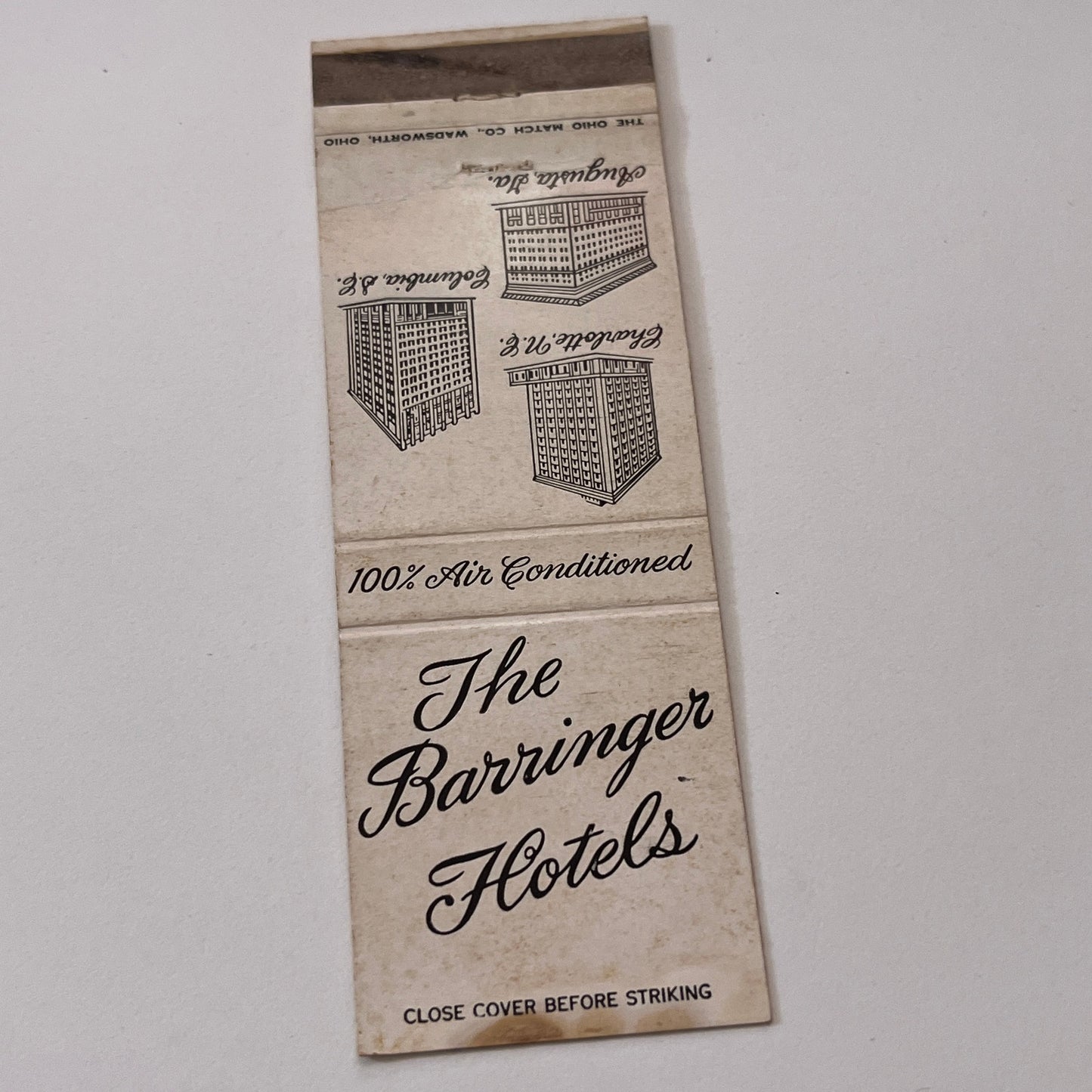 Wm. R. Barringer Hotels Charlotte NC Vintage Matchbook Cover TB6-MB2-1