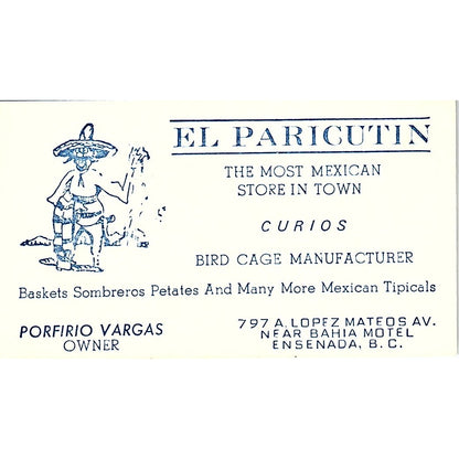 EL Paricutin Porfirio Vargas Gifts Ensenada, B.C. Vintage Business Card SF3-B4