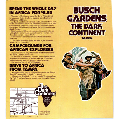 1980s Busch Gardens The Dark Continent Tampa FL Fold Out Travel Brochure AB6-OD1