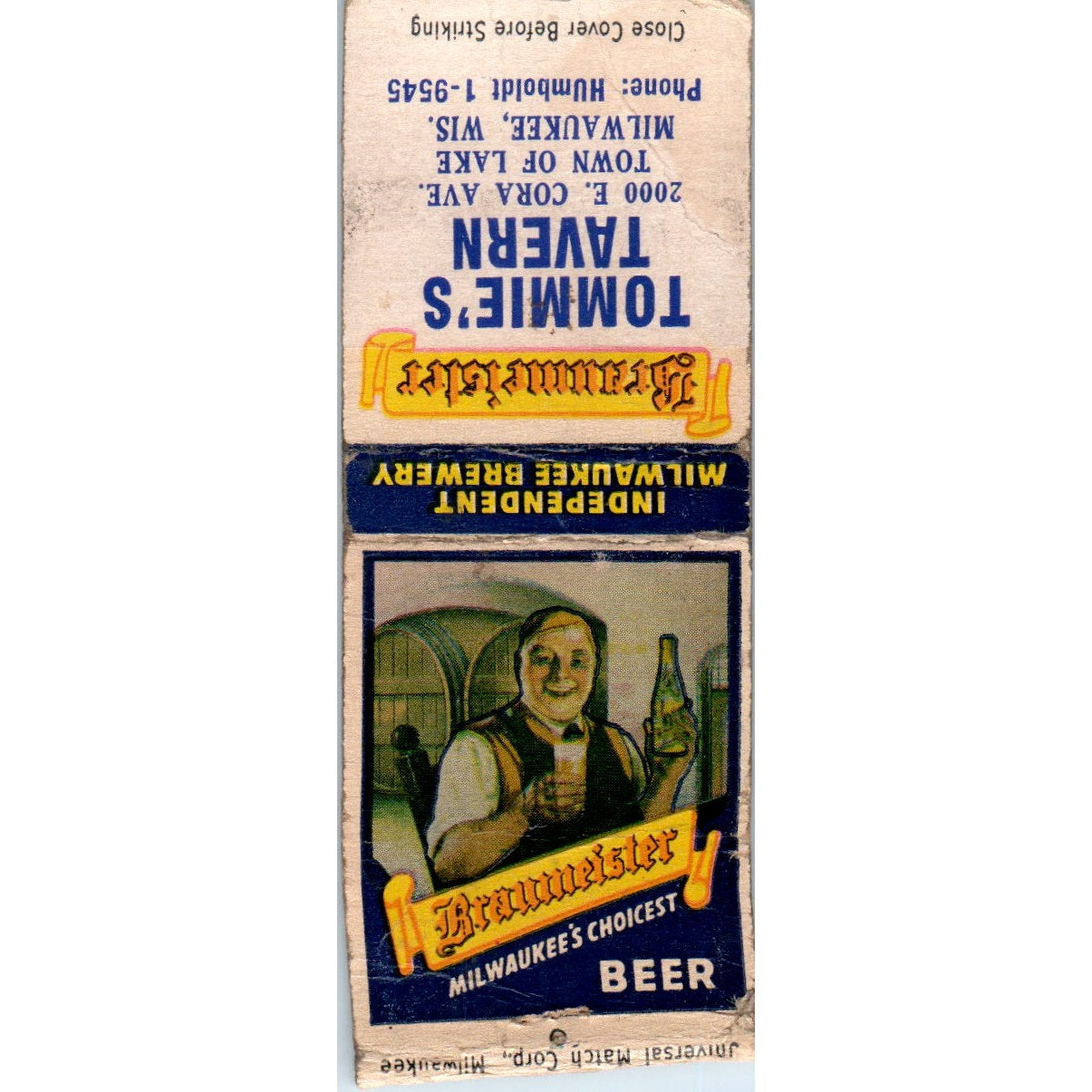 Tommie's Tavern Town of Lake Milwaukee WI Vintage Matchbook Cover SD2-Y2
