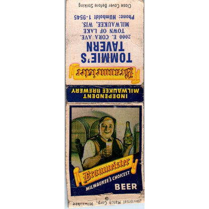 Tommie's Tavern Town of Lake Milwaukee WI Vintage Matchbook Cover SD2-Y2