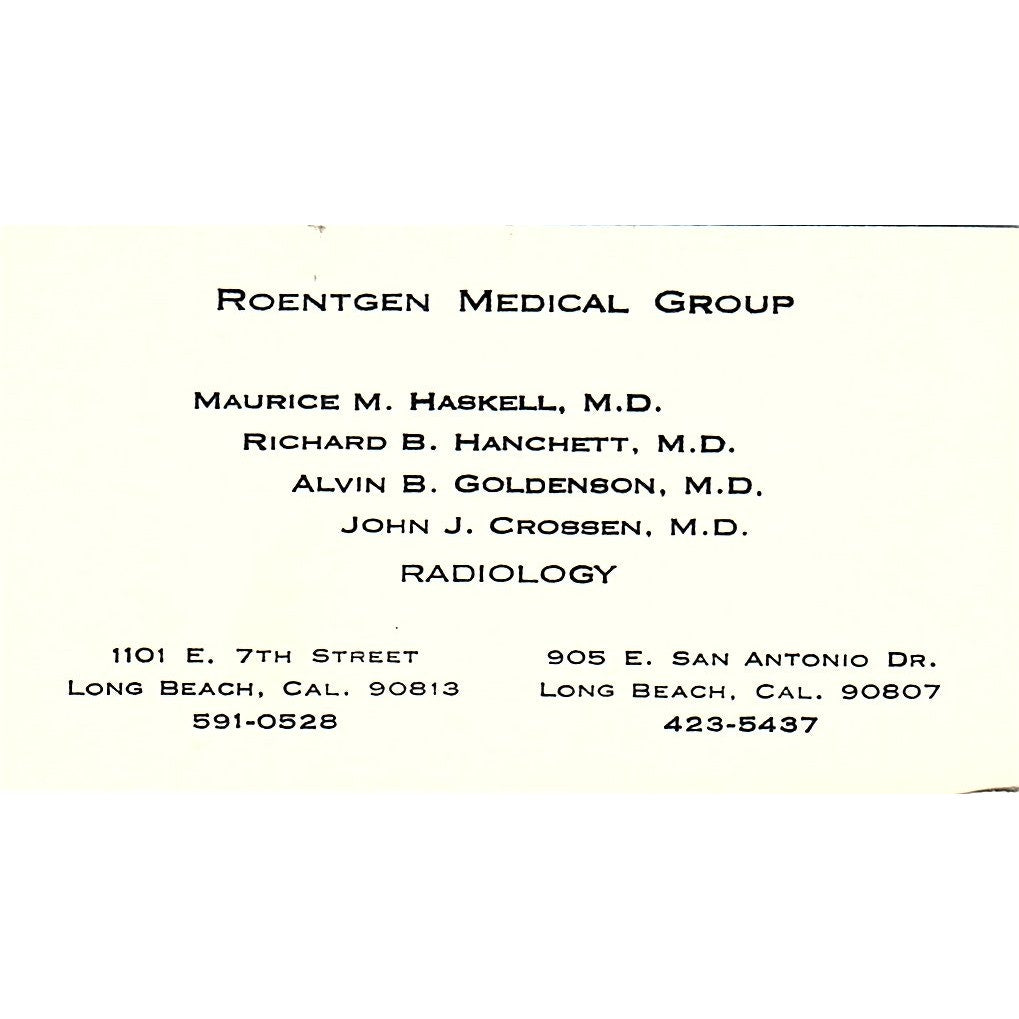 Roentgen Medical Group Maurice M. Habkell, M.d Radiology TX Business Card SF3-B7