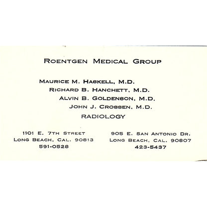 Roentgen Medical Group Maurice M. Habkell, M.d Radiology TX Business Card SF3-B7