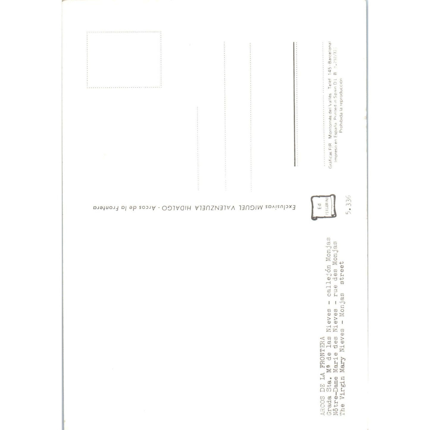 Arcos De La Frontera Grada Sta. Ma De Las Nieves Callejón Monjas Postcard PD1