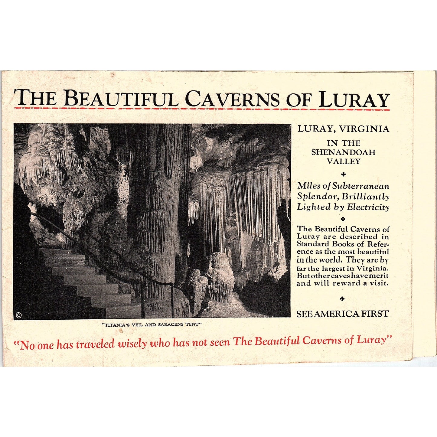 The Beautiful Caverns of Luray Virginia 1935 Travel Booklet Illustrated TH2-TB2