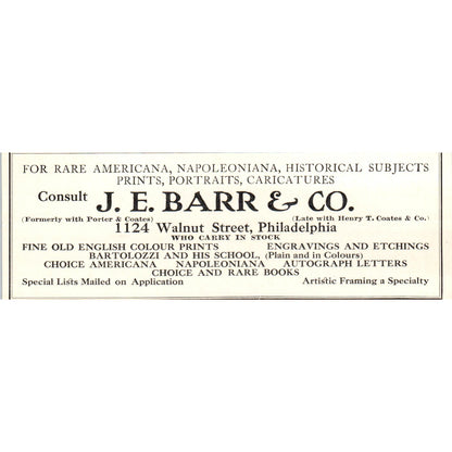 J.E. Barr & Co Art Prints Framing Walnut St. Philadelphia c1905 Ad AF1-CM4