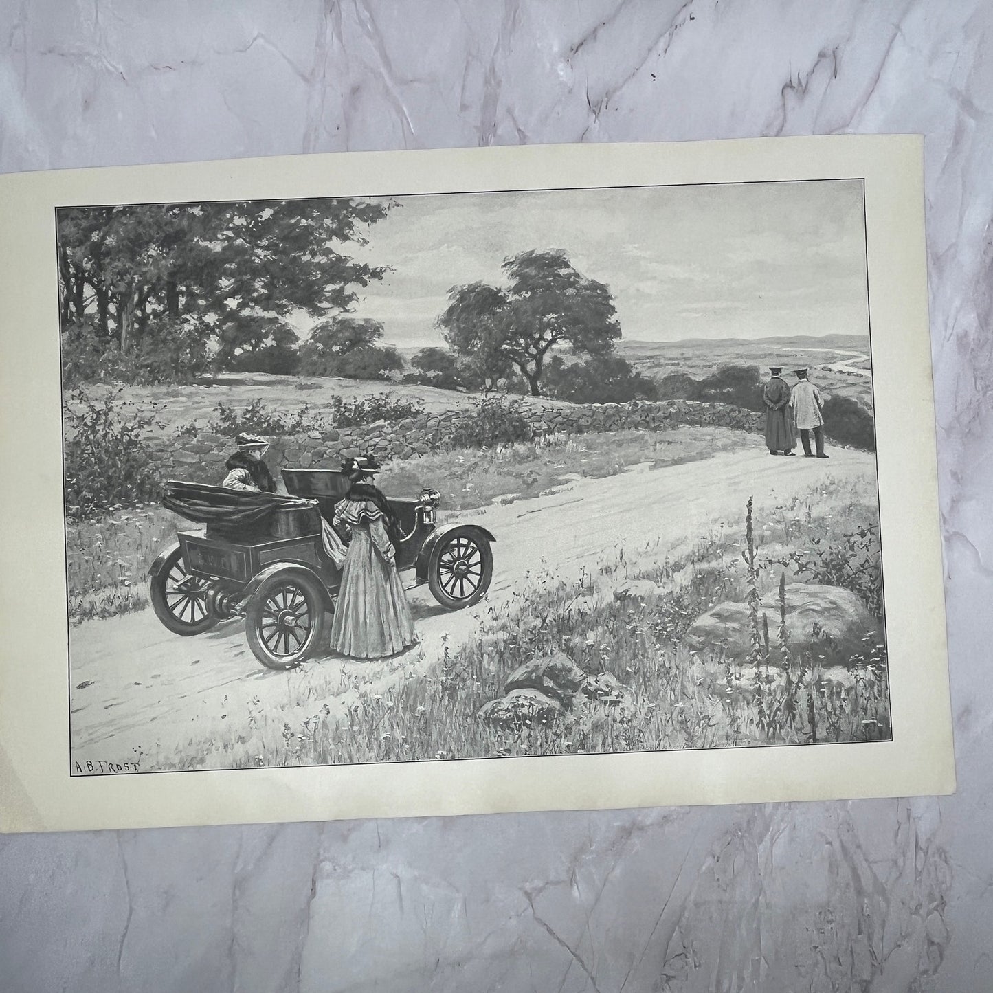 The Pleasures of Automobiling - Original 1904 A.B. Frost Art Print V14-3