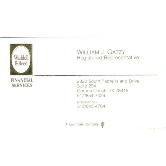 William J. Gatzy Waddell & Reed Corpus Christi Vintage Business Card SE3-B2