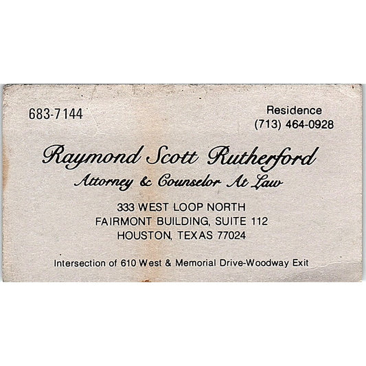 Raymond Scott Rutherford Attorney Houston TX Vintage Business Card SE3-B15