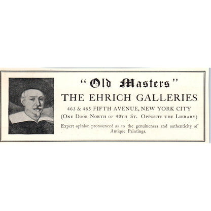 Old Masters - The Ehrich Galleries 5th Ave NY c1905 Victorian Ad AE9-MA1
