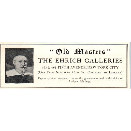 Old Masters - The Ehrich Galleries 5th Ave NY c1905 Victorian Ad AE9-MA1