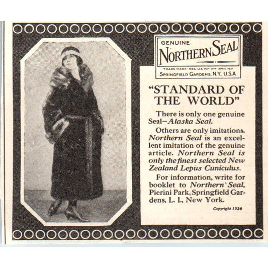 Northern Seal Alaska Seal Fur Coat Springfield Gardens NY 1924 Ad AF7-SS4
