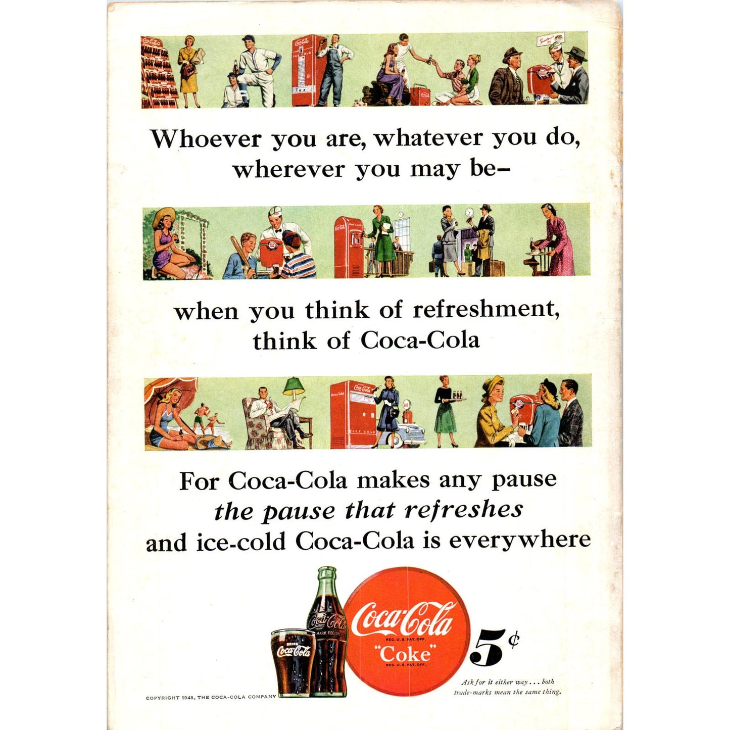 Whoever You Are Whatever You do Think Coke - Coca Cola 1948 Magazine Ad 7x10 D10