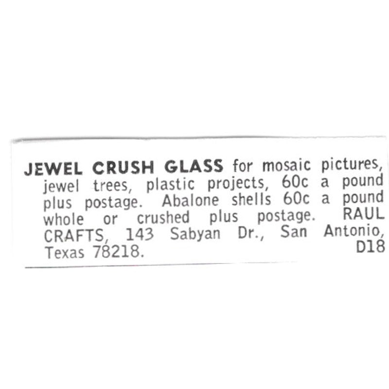 Raul Crafts Jewel Crush Glass San Antonio Texas 1972 Ad AF8-S20