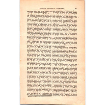 Newport Rhode Island  Historical & Social Traveler- 15 Pages 1854 Article I19