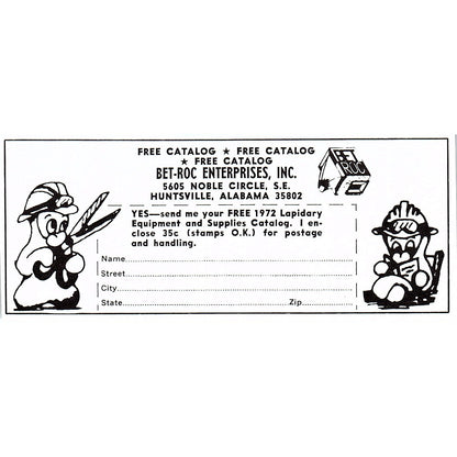 Bet-Roc Enterprises Lapidary Huntsville Alabama 1972 Ad AF8-M4