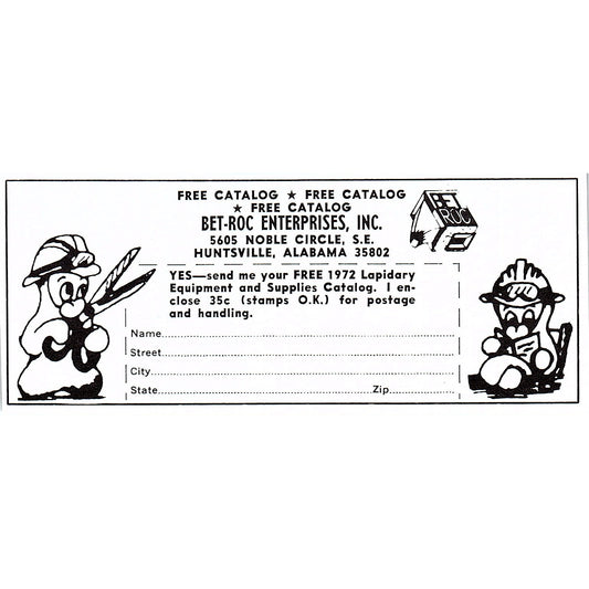 Bet-Roc Enterprises Lapidary Huntsville Alabama 1972 Ad AF8-M4