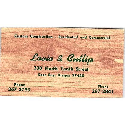 Lovie & Cutlip Construction Coos Bay OR Vintage Business Card SD9-B3