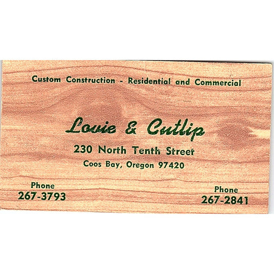 Lovie & Cutlip Construction Coos Bay OR Vintage Business Card SD9-B3