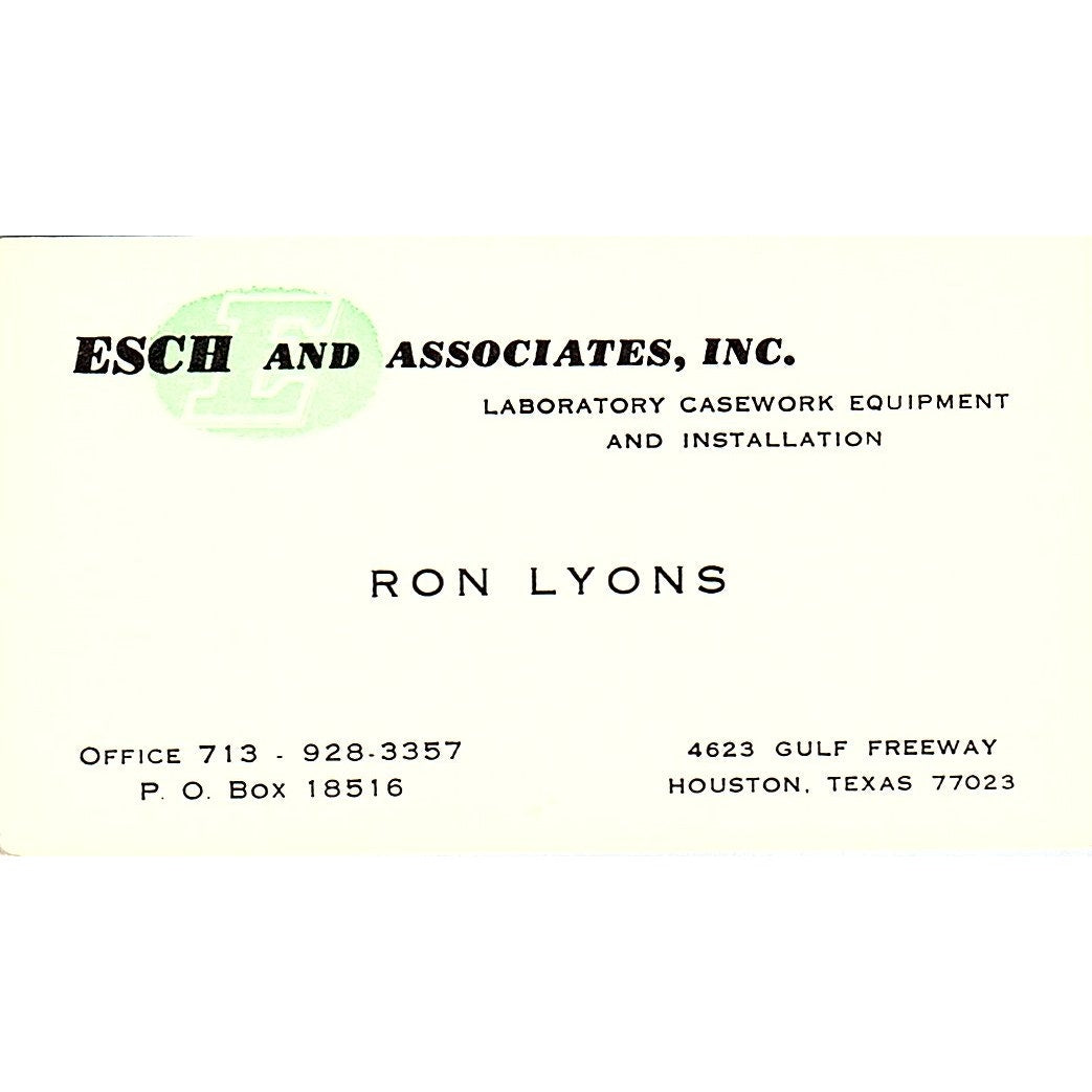 Esch and Associates Inc. Ron Lyon Houston Texas Vintage Business Card SB4-B2