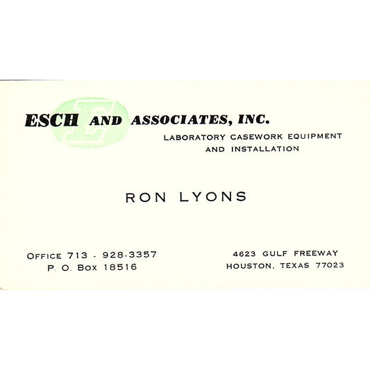 Esch and Associates Inc. Ron Lyon Houston Texas Vintage Business Card SB4-B2